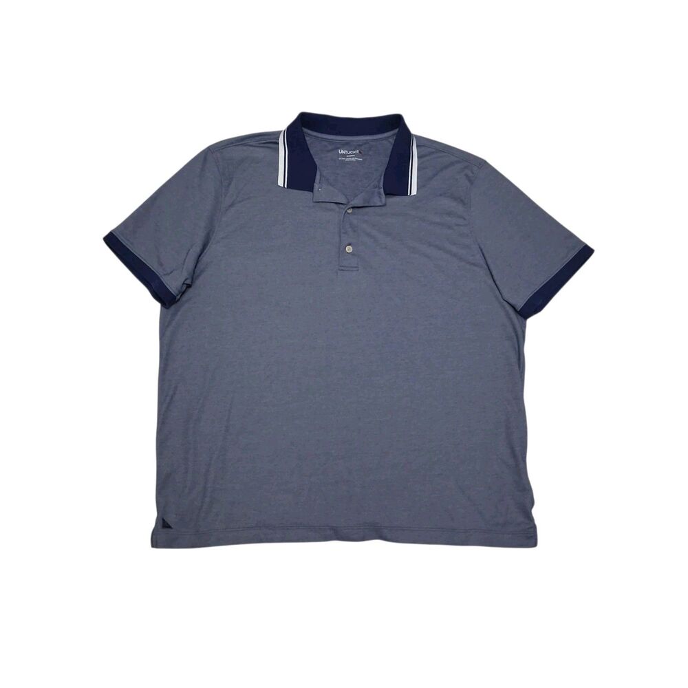 Untuckit Men's Large Polo Blue Shirt Short Sleeve Pima Cotton Polyester